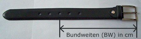 Darstellung der Bundweite eines Gürtels von Dornspitze bis 3. Dornloch